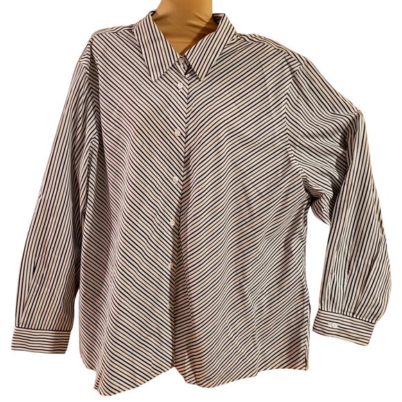 Foxcroft 20W Non-Iron Button Up Shirt Black White Gray Chevron Long Sleeve - Picture 1 of 6